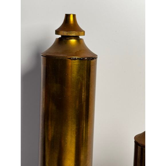 Vintage MCM Brass Oil Candlesticks Set of 3 - Picture 3 of 8